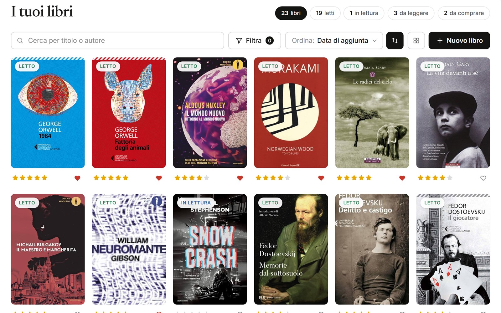 Screenshot della web app myLibrary
